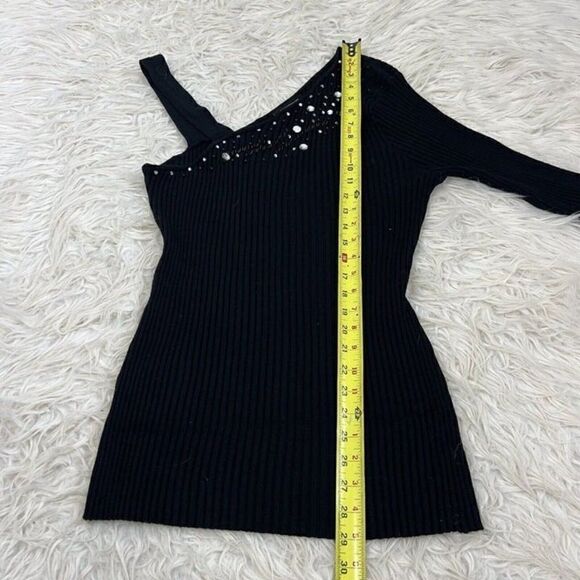 Ashley Stewart Womens Asymmetrical Black Rib Knit Sweater Beaded Plus Size 18/20 - Picture 7 of 7